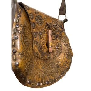 Vintage Hand Tooled Leather Western Floral Purse